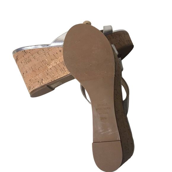 Stuart Weitzman Cadence cork 4 in Wedge Sandal EU 39.5 US 9 metallic silver - Picture 7 of 10